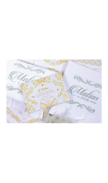 Trusou de botez de lux cu gold si verde menta si motive baroc Luxury 8